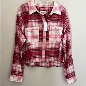 Apt. 9 Pink and Burgundy Plaid Cropped Button-Up